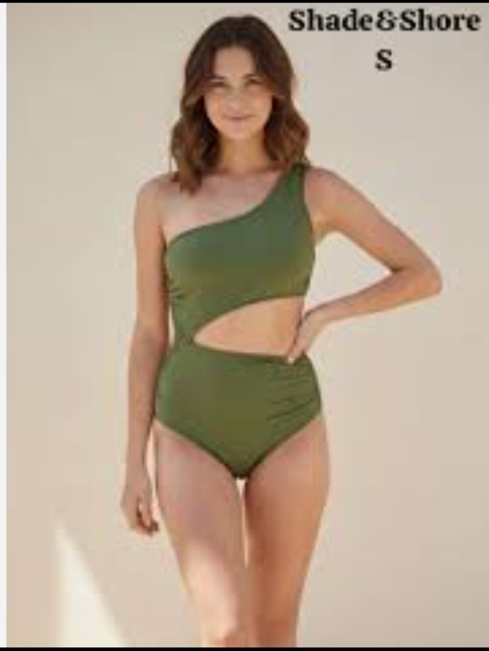 Shade & Shore Olive Green One-Shoulder Swimwear